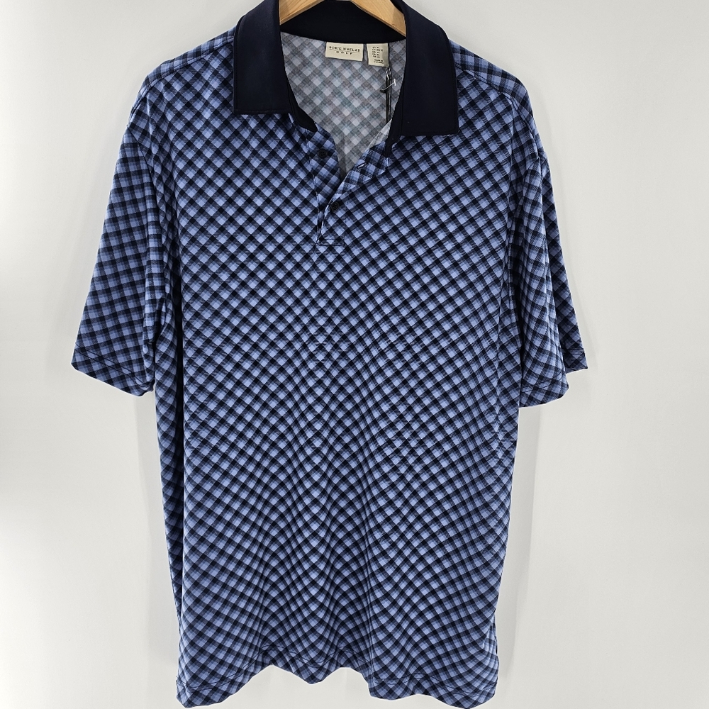 Rorie Whelan Golf Blue Plaid Short Sleeve Polo Mens Size XLarge